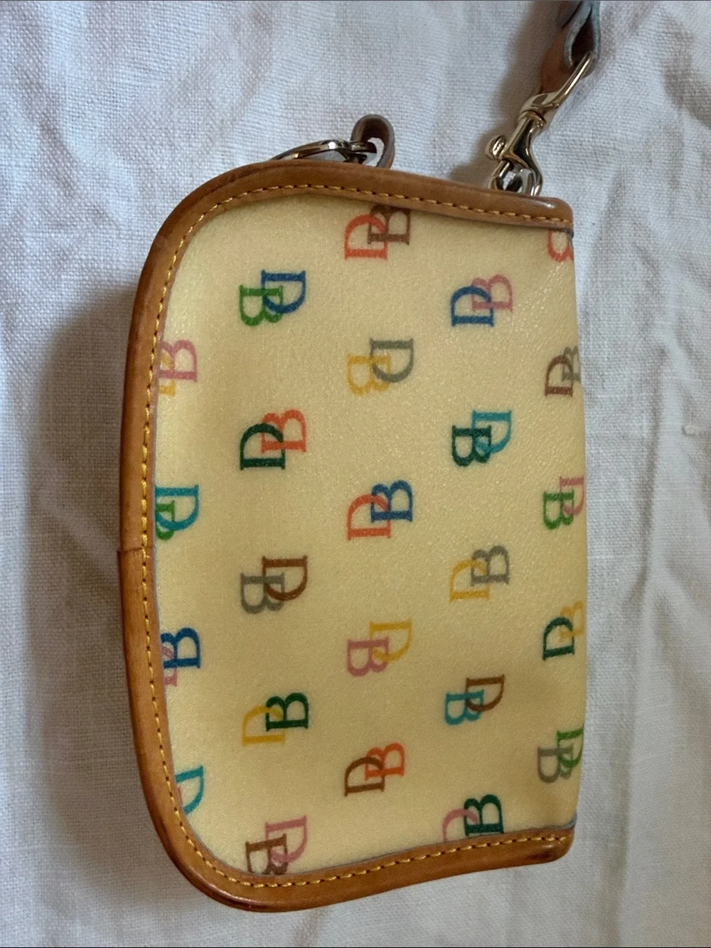 Dooney & Bourke Multicolor DB Logo Wristlet with Tan Trim